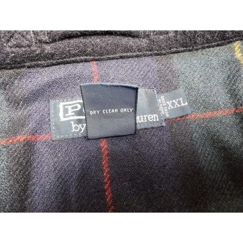 VINTAGE Polo Ralph Lauren Jacket Mens 2XL Blue Wool Bomber Plaid Lined Full Zip